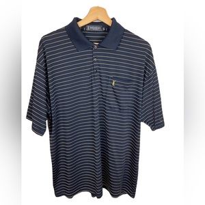 Yves Saint Laurent YSL XXXL Mens Navy Short Sleeve Polo with Gold Stripes